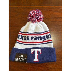NEW Texas Rangers New Era Knit Pom Hat With Removable Pom Blue/White Stripes